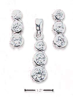 
Sterling Silver Triple Graduated Drop Earrings Pendant Set With Cubic Zirconias
