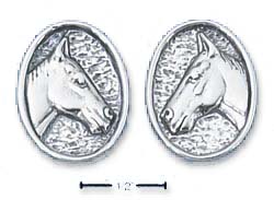 
Sterling Silver Oval Portrait Horse-head Post Earrings
