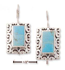 
Sterling Silver Simulated Turquoise With Scroll Border Earrings
