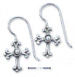 
Sterling Silver Small Cross With Freshwater Cultured Pearl Center Earrings
