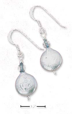 
Sterling Silver Flat Freshwater Cultured Pearl With Blue Topaz Bead Earrings

