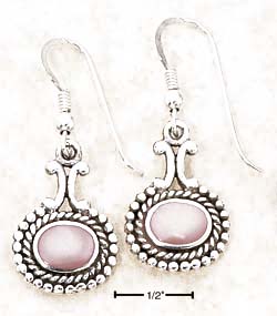 
Sterling Silver Small Wide Pink Simulated Mother of Pearl With Dots Rope Setting Earrings
