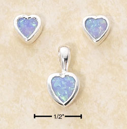
SS Simulated Blue Simulated Opal Heart Post Earrings Pendant Set

