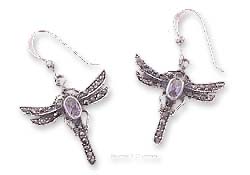 
Sterling Silver Marcasite Amethyst Dragonfly Earrings (Nickel Free)
