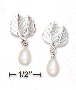 
Sterling Silver Freshwater Cultured Pearl Drop Earrings With Double Leaves
