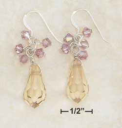 
Sterling Silver 9x18mm Champagne Crystal Briolette Purple Earrings
