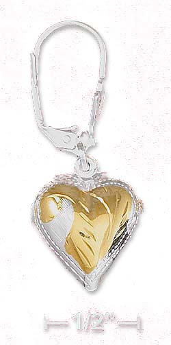 
Sterling Silver Two-Tone Etched Puffed Heart Earrings On Lever Back
