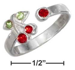 
Sterling Silver Cherries With Red Green Crystals Open Wrap Toe Ring
