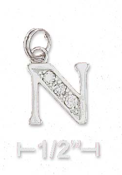 
Sterling Silver Cubic Zirconia Alphabet Charm Letter N - 3/8 Inch
