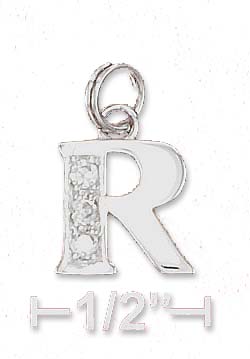 
Sterling Silver Cubic Zirconia Alphabet Charm Letter R - 3/8 Inch
