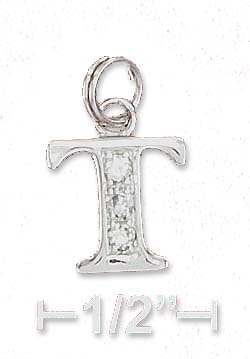 
Sterling Silver Cubic Zirconia Alphabet Charm Letter T - 3/8 Inch
