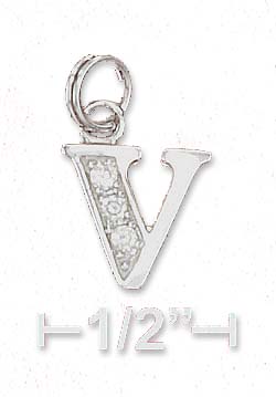 
Sterling Silver Cubic Zirconia Alphabet Charm Letter V - 3/8 Inch
