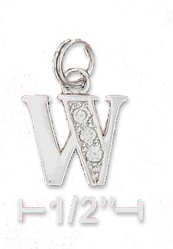 
Sterling Silver Cubic Zirconia Alphabet Charm Letter W - 3/8 Inch
