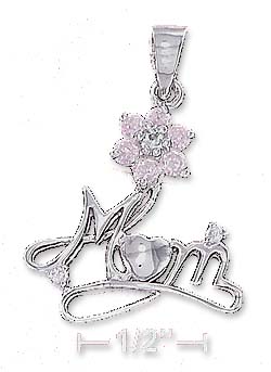 
Sterling Silver Mom Pink Cubic Zirconia Flower Cubic Zirconia Accents Pendant
