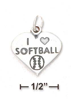 
Sterling Silver Antiqued I Heart Softball Heart Charm
