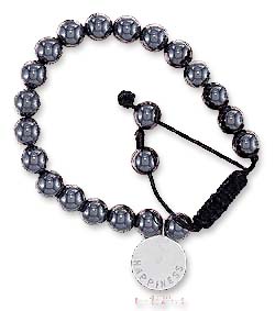 
Sterling Silver 8mm Hematite Bead Bracelet With 15mm HappineSterling Silver Tag
