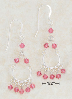 
Sterling Silver 2 Inch Pink Crystal Horseshoe Chandelier Earrings
