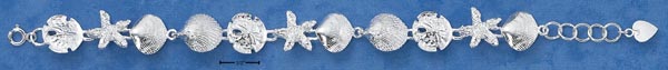 
Sterling Silver 7.5 Inch Satin Shells StarFish Sanddollar Bracelet
