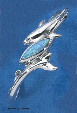 
Sterling Silver Dolphin Wrapped Tail With Simulated Blue Simulated Opal Cuff
