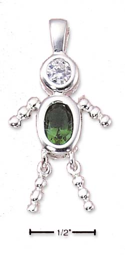 
Sterling Silver May Bead Boy Charm With Dark Green Cubic Zirconia
