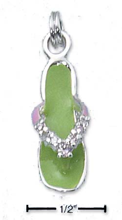 
Sterling Silver Enamel 3d Pink Green Flip-Flop With Pink Cubic Zirconias Charm
