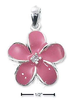 
Sterling Silver 5 Petal Pink Enamel Flower Charm With Cubic Zirconia In Center
