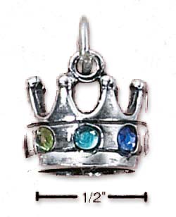 
Sterling Silver Regal Crown With Simulated Faux Gemstones Charm
