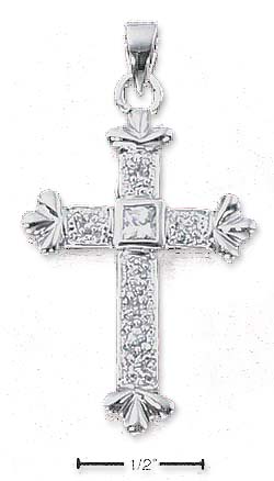 
Sterling Silver Roman Cross Pendant With Cubic Zirconia In Center
