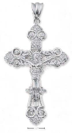 
Sterling Silver Fancy Crucifix With Round Cubic Zirconias Pendant
