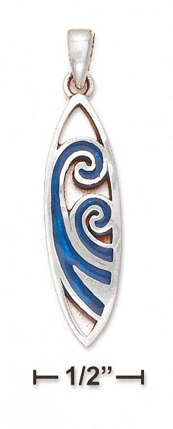 
Sterling Silver Surfboard With Inlaid Paua Shell Wave Design Charm
