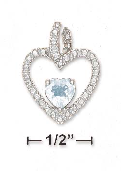 
SS Open Cubic Zirconia Heart With Blue Topaz Heart Center Pendant
