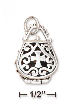 
Sterling Silver Filigree Purse Shaped Prayer Box Charm Which Opens
