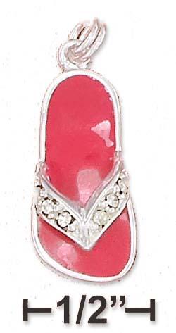 
Sterling Silver 20mm Pink Enamel Sandal Charm Yellow Crystal strap
