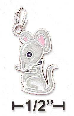 
Sterling Silver 12x17mm Enamel Mouse Charm With Moveable Head Body
