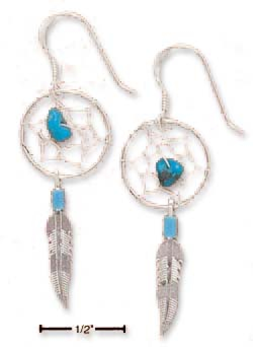 
Sterling Silver Small Simulated Turquoise Dreamcatcher Earrings 
