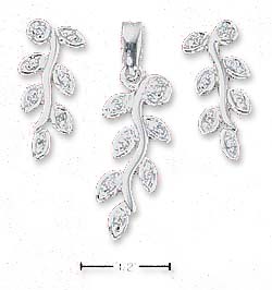 
Sterling Silver Cubic Zirconia Vine Post Earrings And Pendant Set

