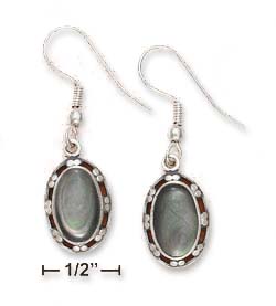 
Sterling Silver 8x12mm Gray Shell Earrings With Open Beaded Border
