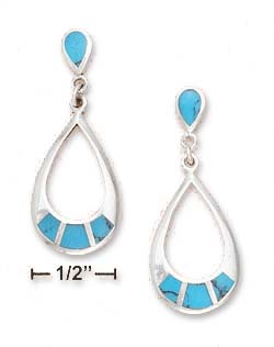 
Sterling Silver Teardrop Post Dangle Earrings With Simulated Turquoise Inlay
