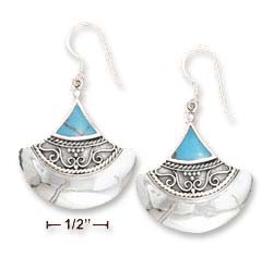 
Sterling Silver Fanned Bali With Triangle Simulated Turquoise Inlay Earrings
