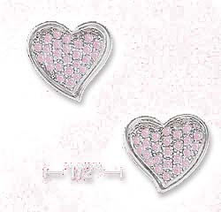 
Sterling Silver 14mm Pink Pave Cubic Zirconia Contemporary Heart Post Earrings
