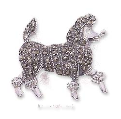 
Sterling Silver Marcasite Poodle With Garnet Eye Pin (Nickel Free)
