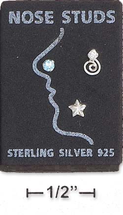 
Sterling Silver Blue Crystal-Plain Star Nose Stud Set
