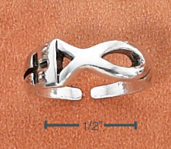 
Sterling Silver Embossed Cross And Life Fish Toe Ring
