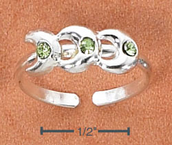 
Sterling Silver Triple Crescent Moons With Green Crystals Toe Ring
