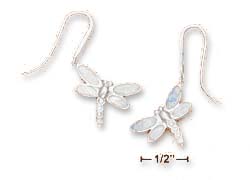 
Sterling Silver Dragonfly Syn Blue Simulated Opal Wing Cubic Zirconia Earrings 1 Inch L
