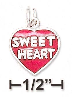 
Sterling Silver 11mm Flat Enamel Red Heart Charm With Sweethearts
