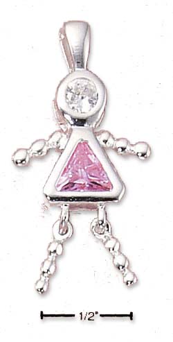 
Sterling Silver October Bead Girl Charm With Pink Cubic Zirconia
