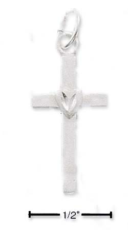 
Sterling Silver Flat Cross Pendant With Center Heart
