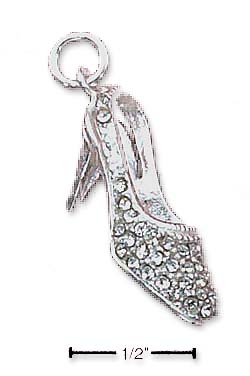 
Sterling Silver High Heel Charm With Clear Round Cubic Zirconias
