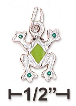 
Sterling Silver Frog Charm Green Crystals Hands/Feet Green Enamel

